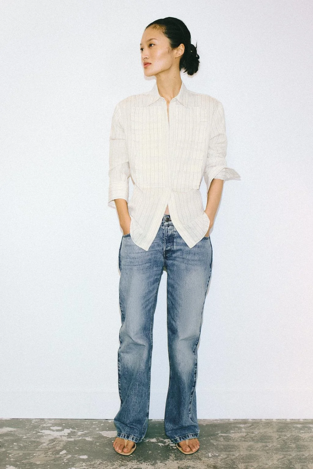 Полосатая рубашка со складками ZW COLLECTION лимитированная коллекция