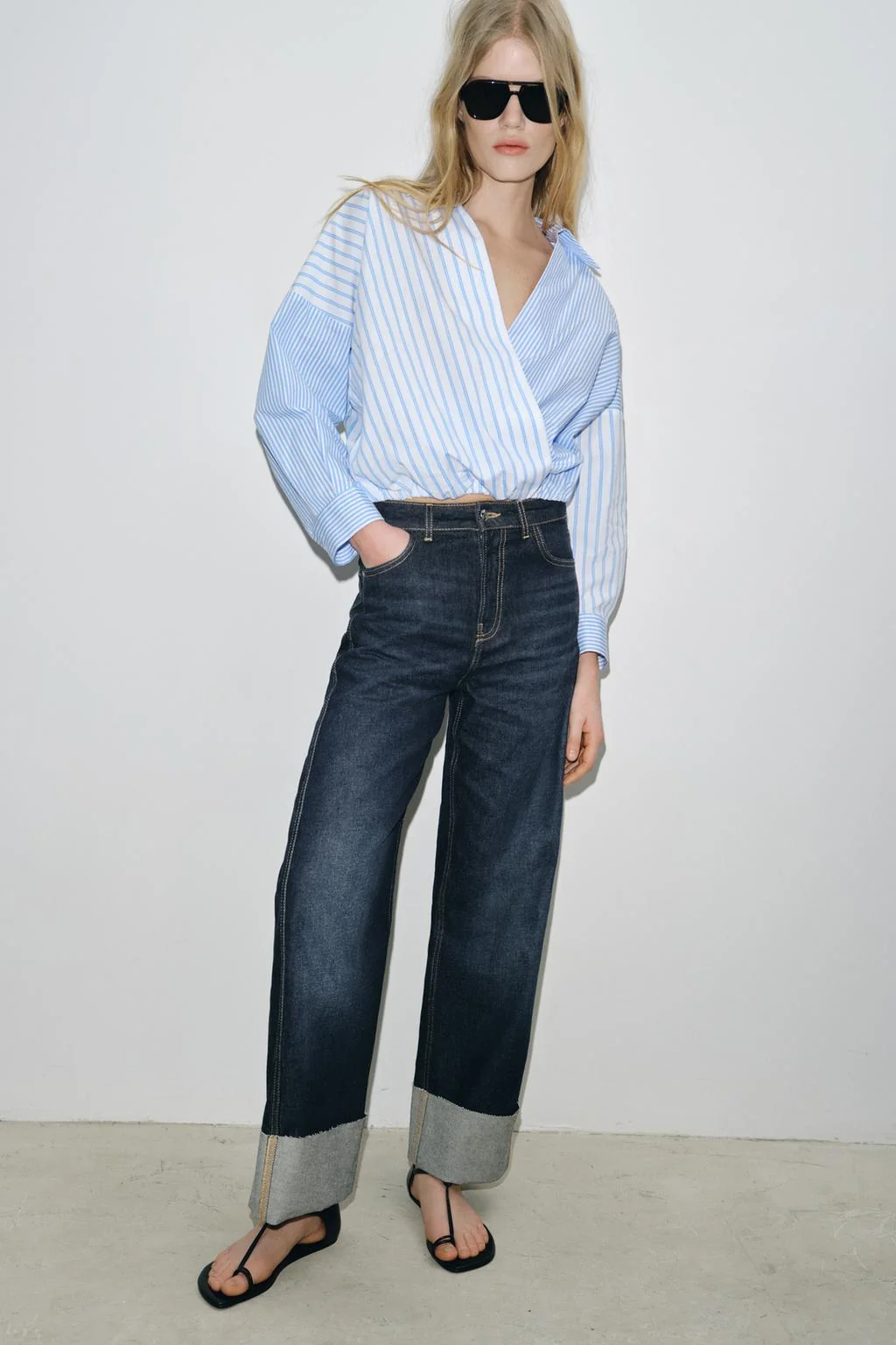 Рубашка из полотна в полоску с патчами