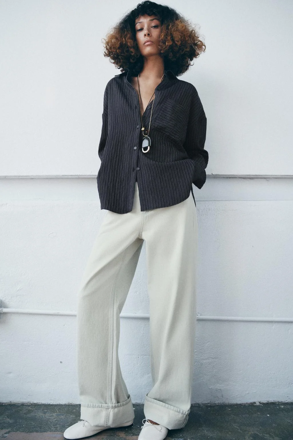 Полосатая струящаяся рубашка ZW COLLECTION