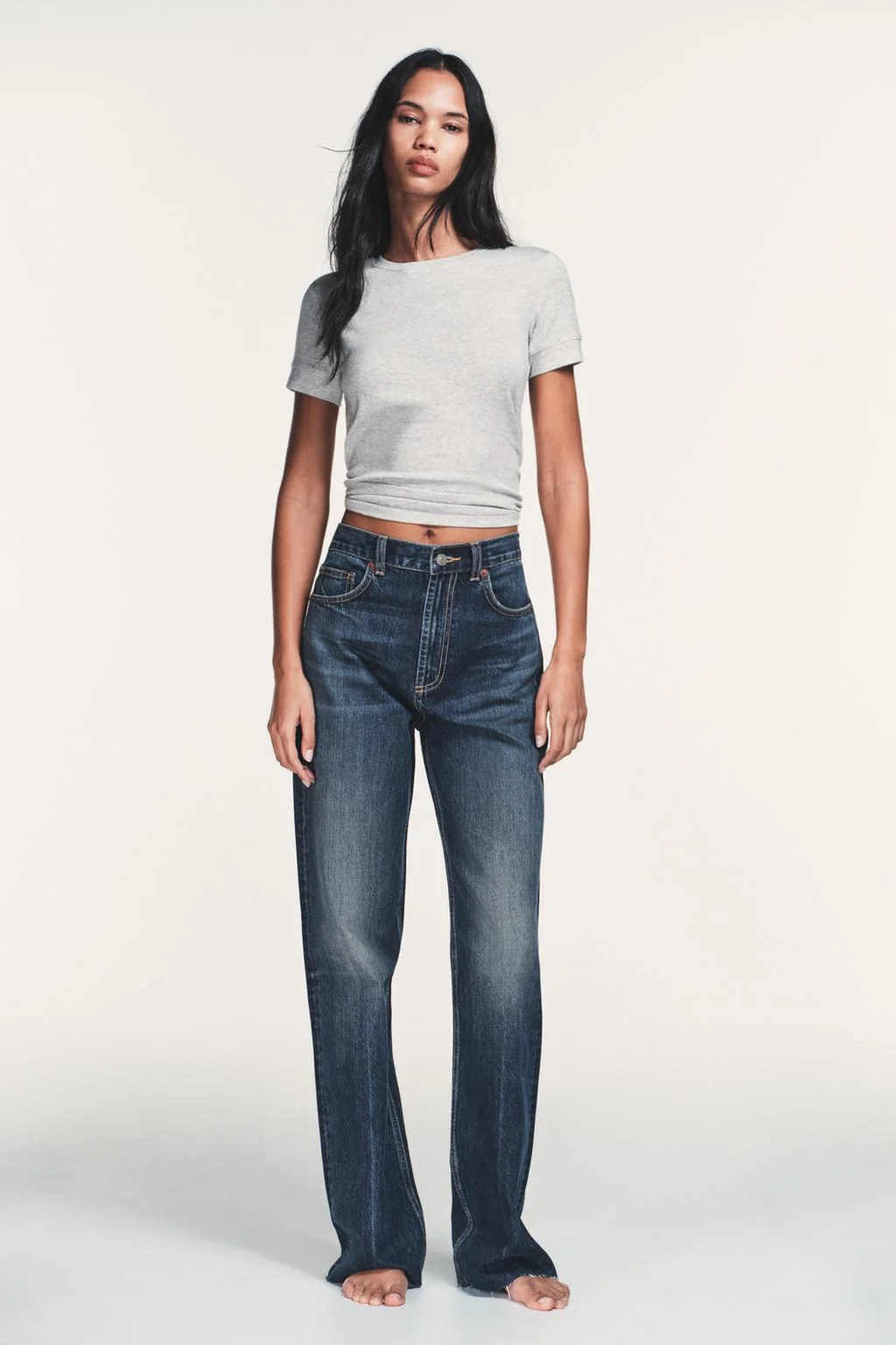 TRF широкие брюки с высокой талией в полную длину джинсы