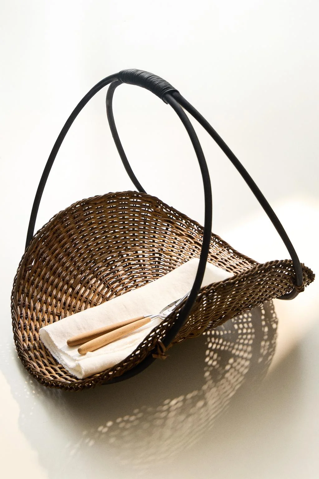 FLORAL RATTAN AND BAMBOO BASKET
