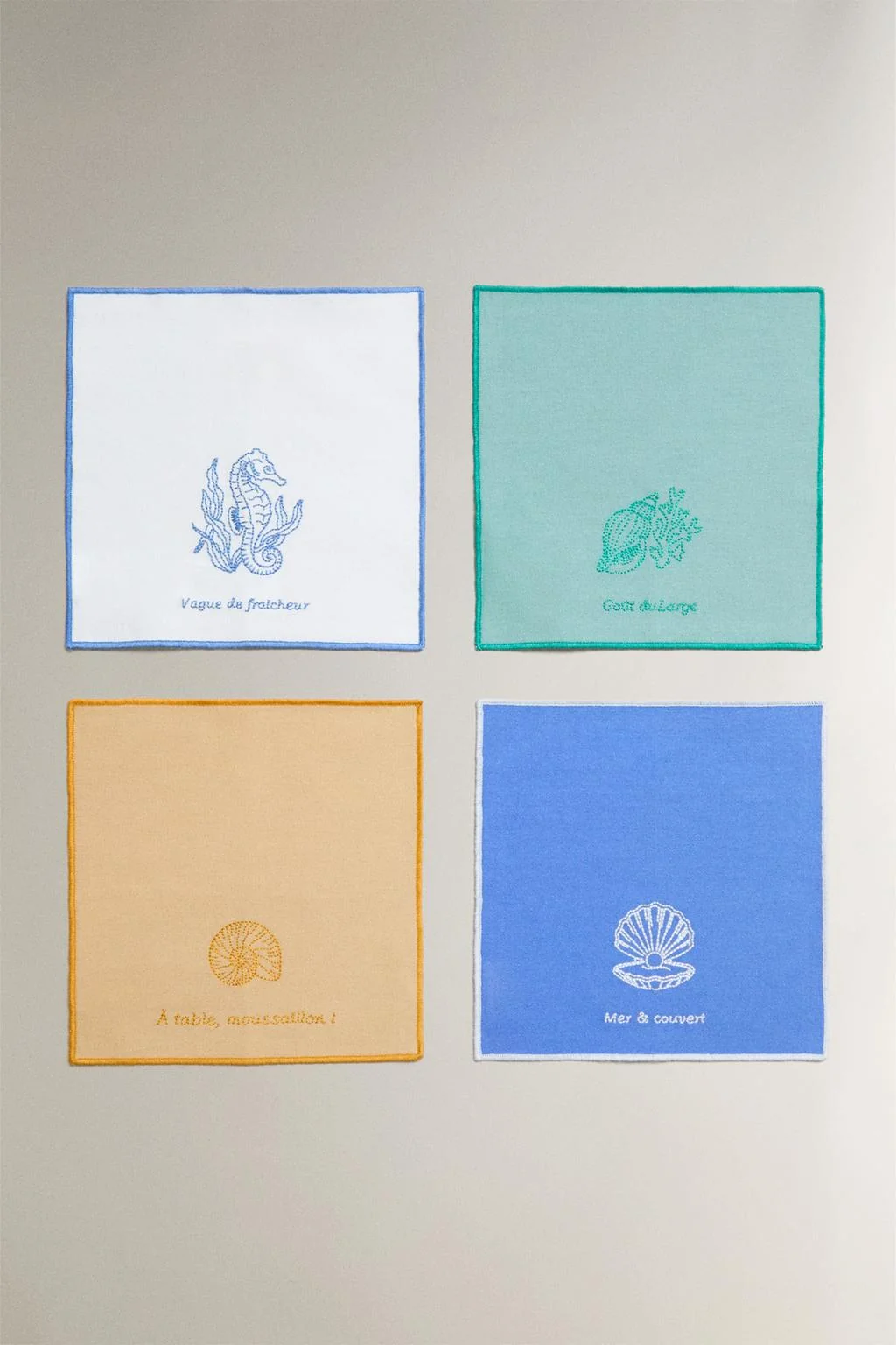 PACK OF EMBROIDERED MARINE COCKTAIL NAPKINS (PACK OF 4)