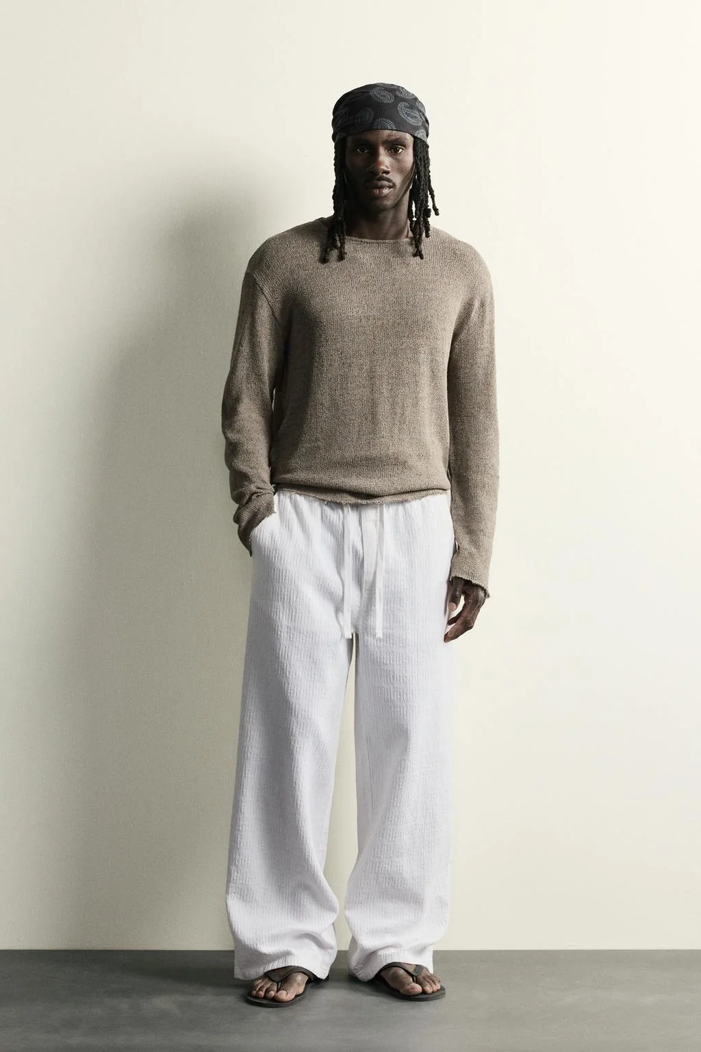 WASHED JACQUARD RELAXED FIT TROUSERS