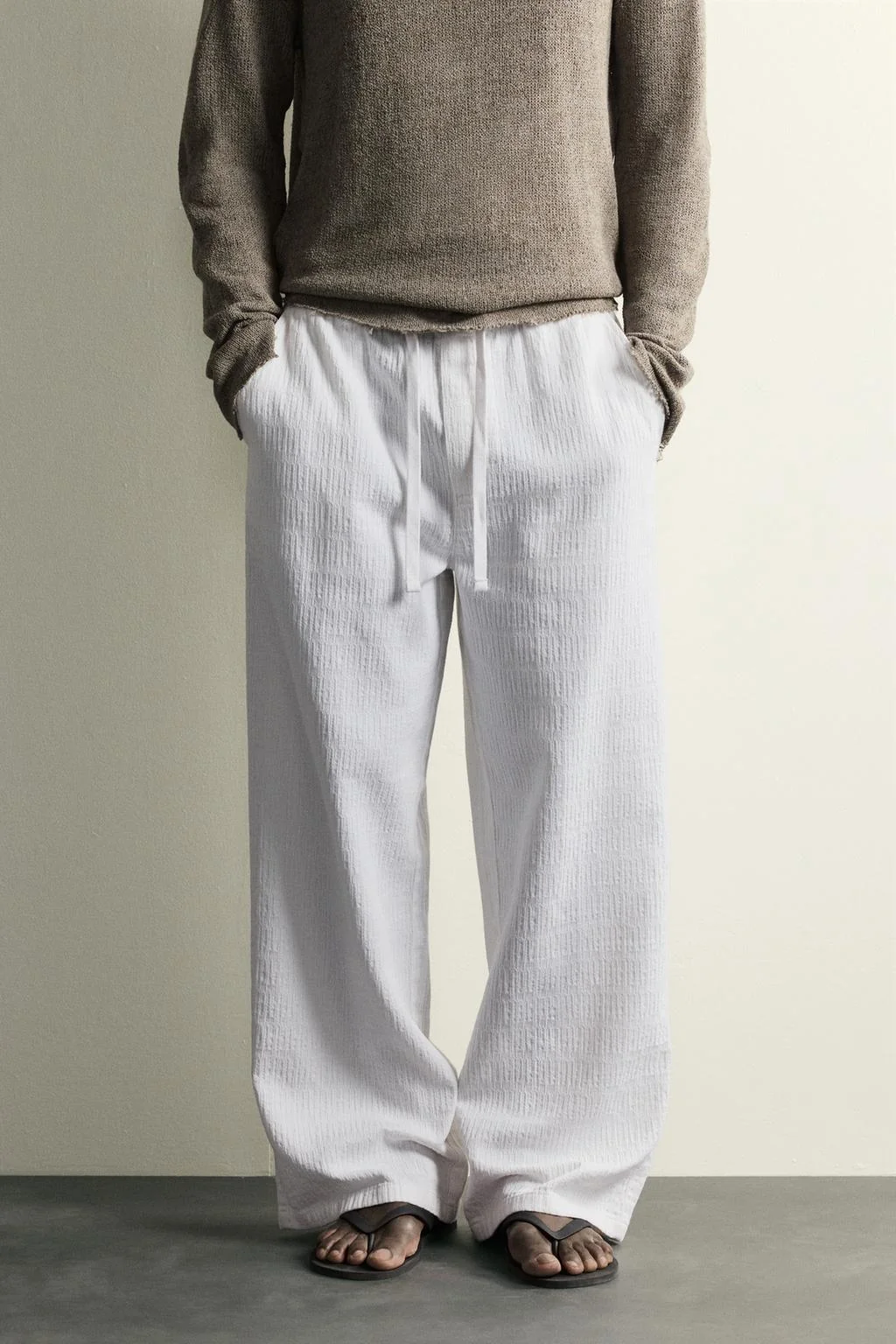 WASHED JACQUARD RELAXED FIT TROUSERS