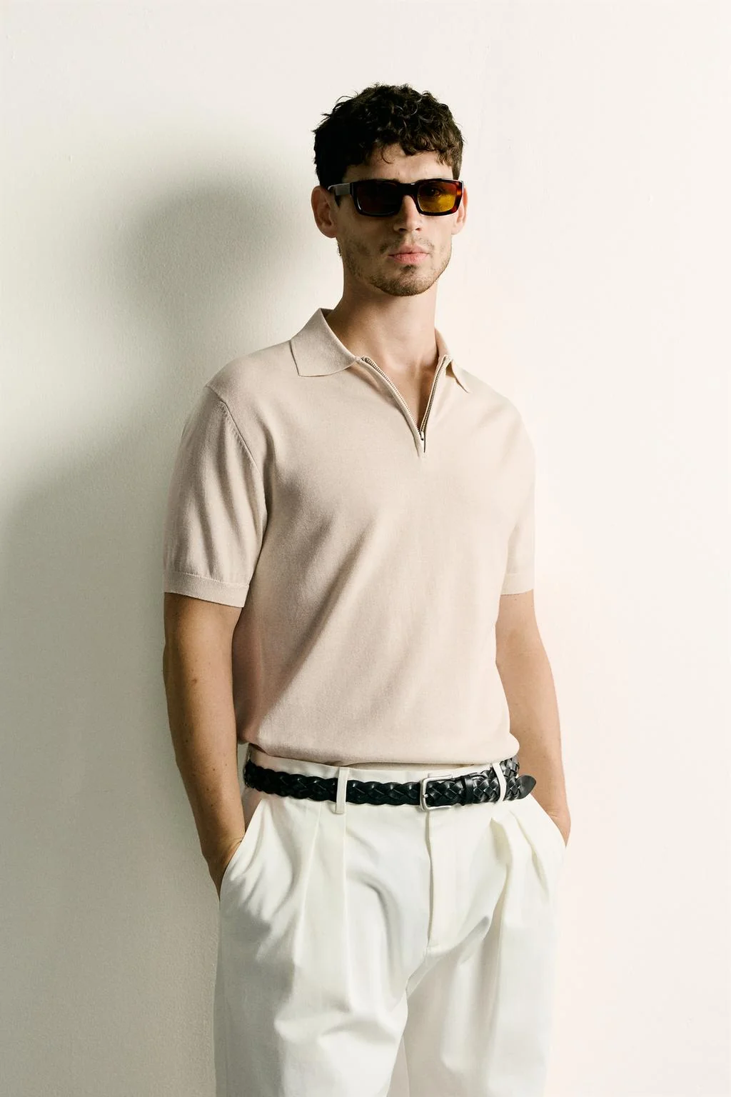 REGULAR FIT KNIT ZIP POLO SHIRT
