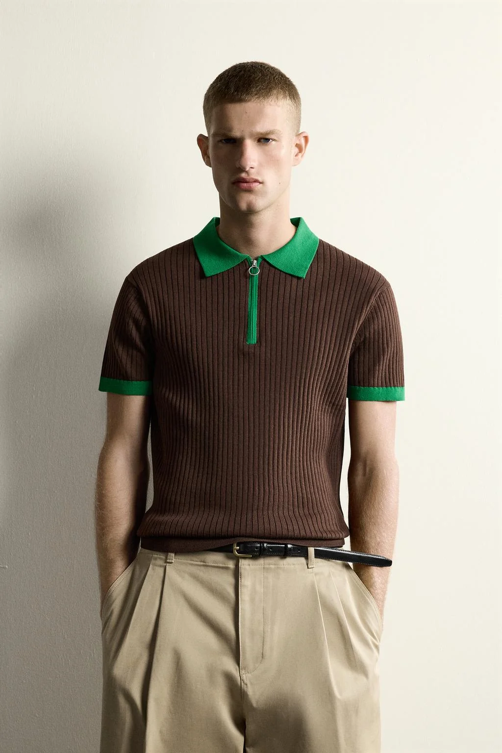 COLOUR BLOCK ZIP KNIT POLO SHIRT