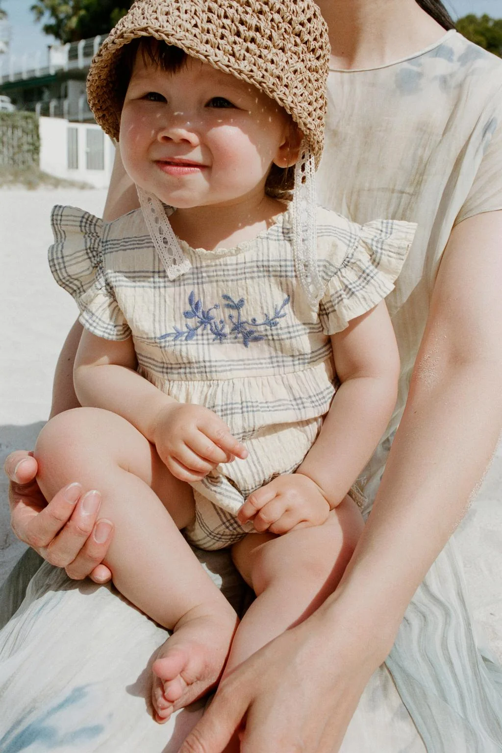 EMBROIDERED CHECKED ROMPER