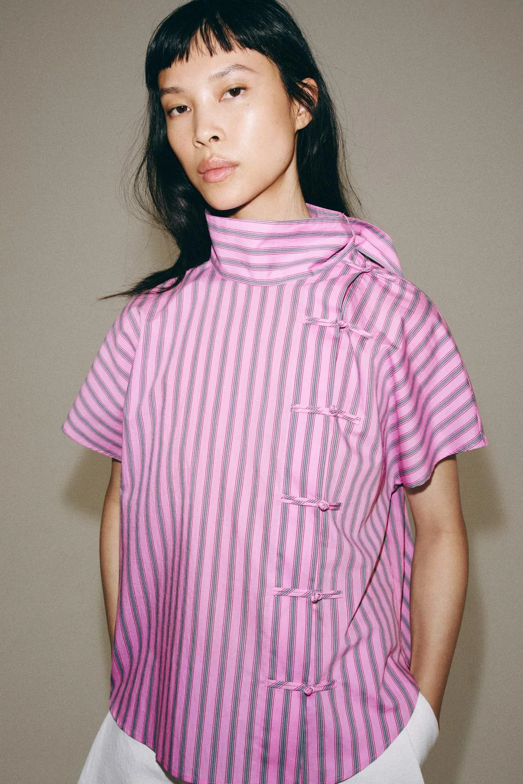 ZW COLLECTION STRIPED SHIRT WITH FROG FASTENING