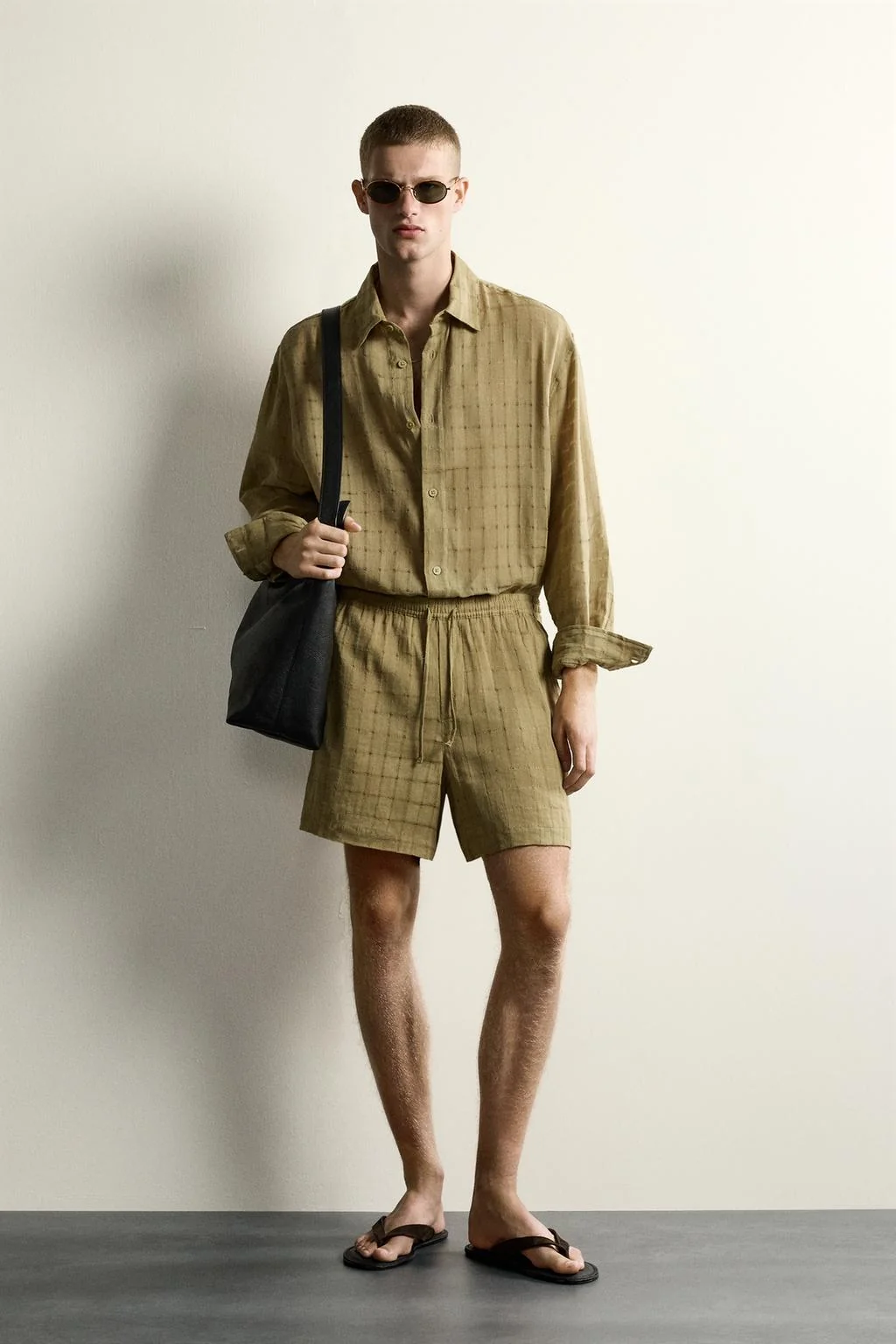 LINEN/COTTON CHECKED JACQUARD RELAXED FIT SHIRT