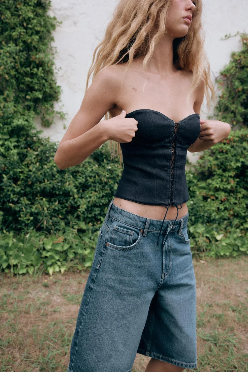 TRF MID-WAIST BAGGY DENIM BERMUDA SHORTS