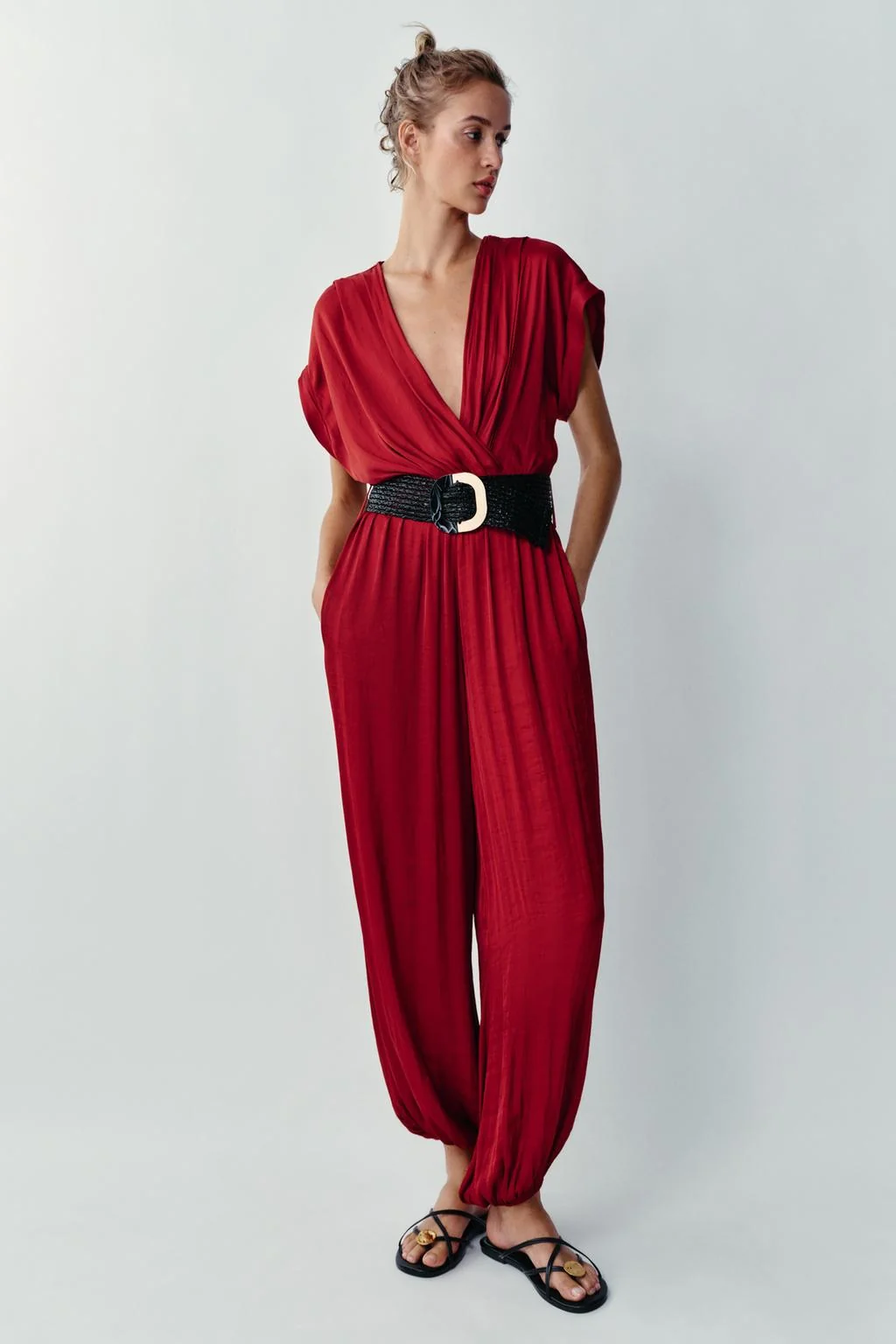 SATIN BELTED JUMPSUIT