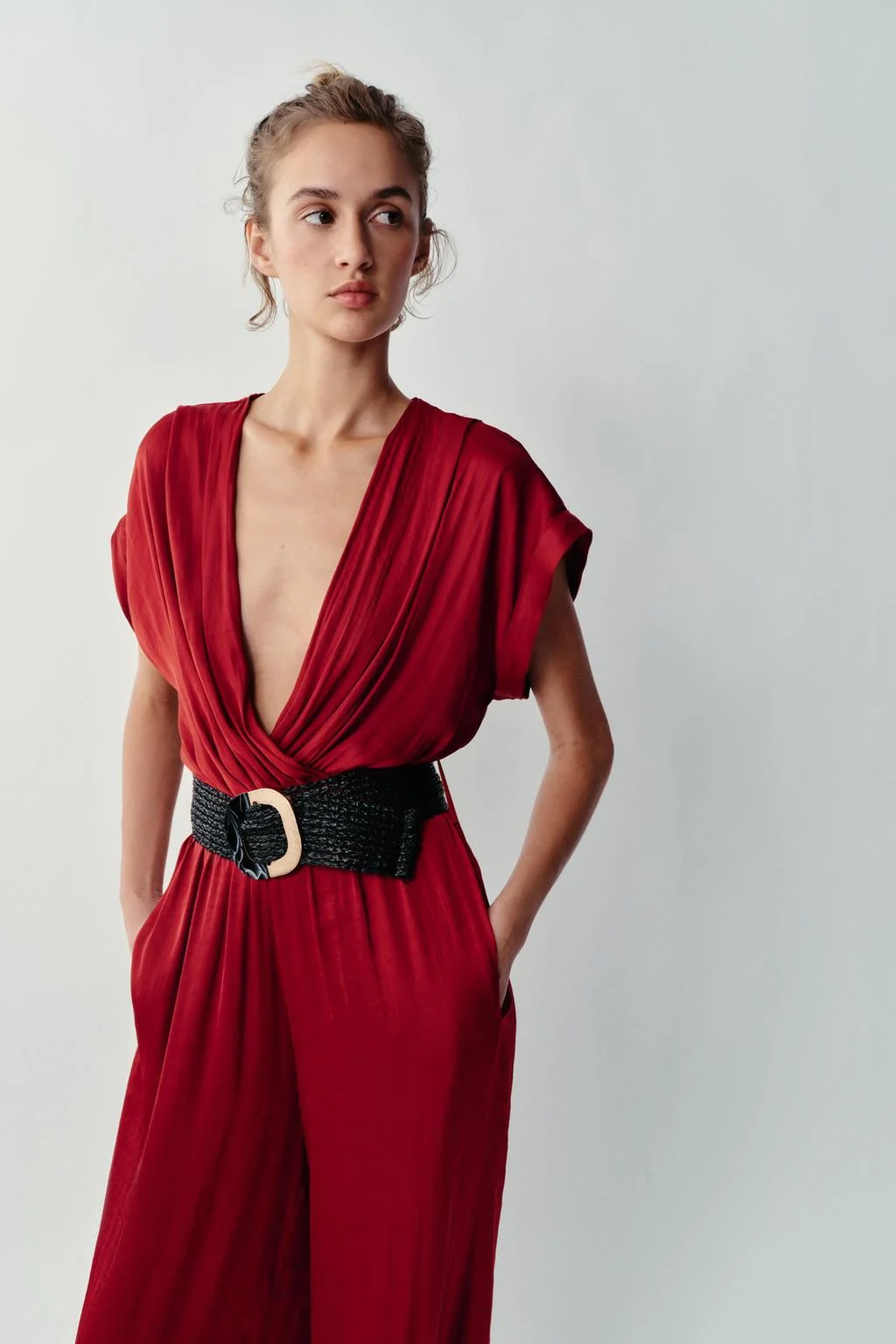 SATIN BELTED JUMPSUIT