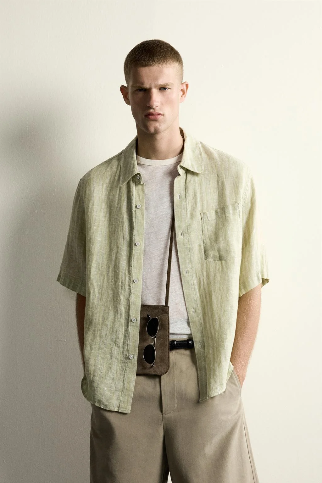 100% LINEN STRIPED JACQUARD SHIRT