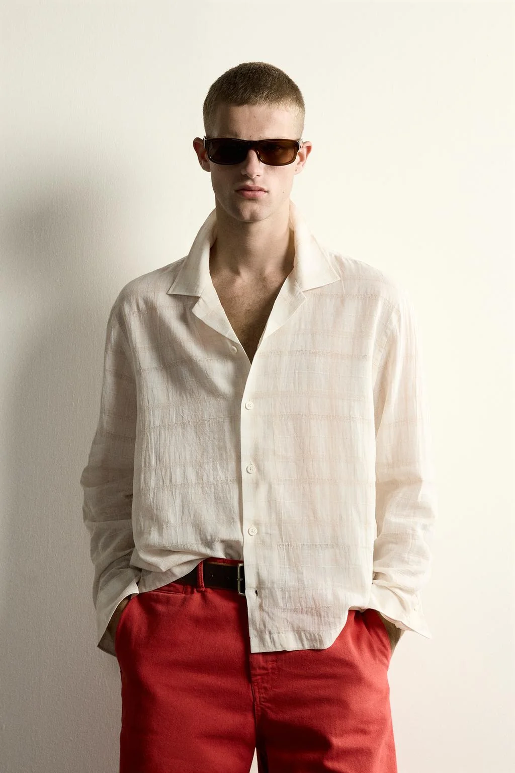 COTTON-LINEN JACQUARD RELAXED FIT SHIRT