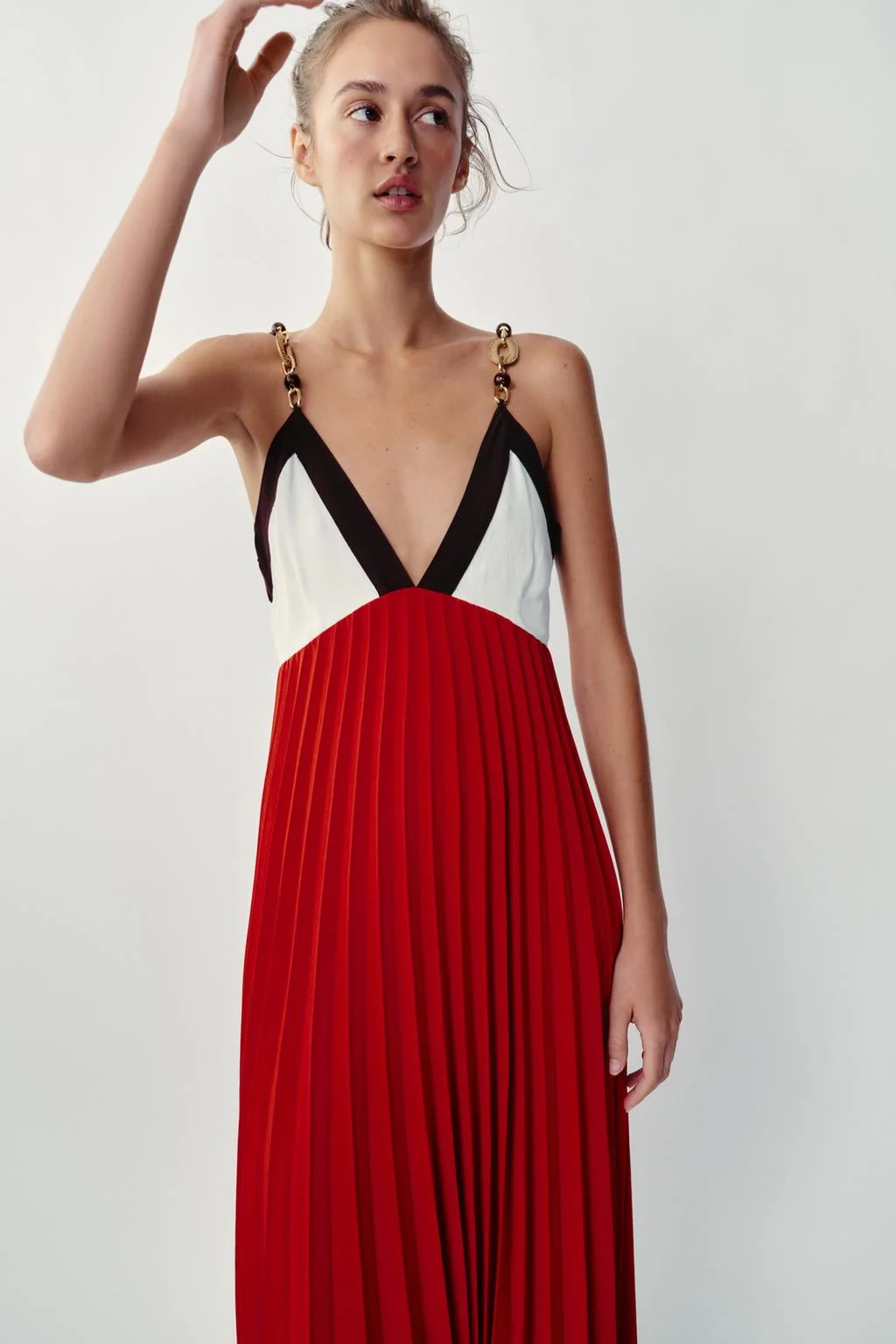BEADED PLEATED MIDI DRESS