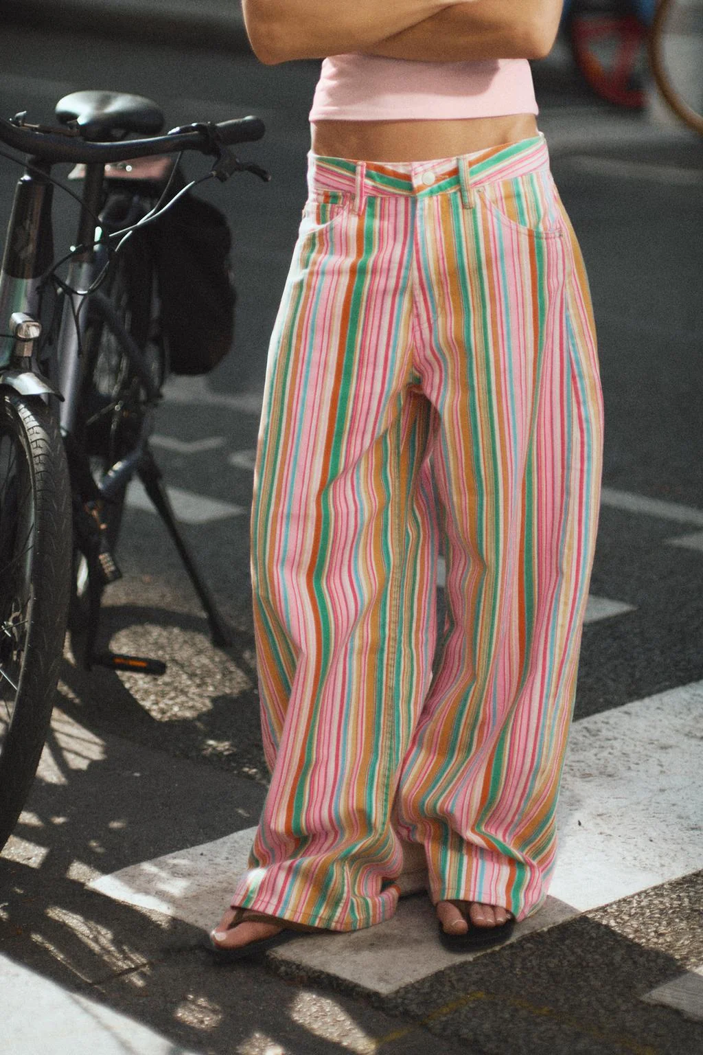 TRF MID-WAIST STRIPED BAGGY DENIM JEANS
