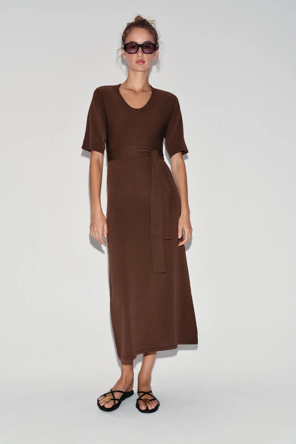 KNIT MIDI DRESS WITH BELT