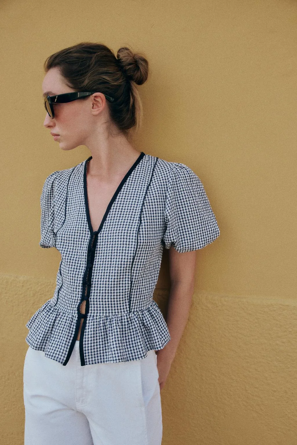 GINGHAM PEPLUM BLOUSE