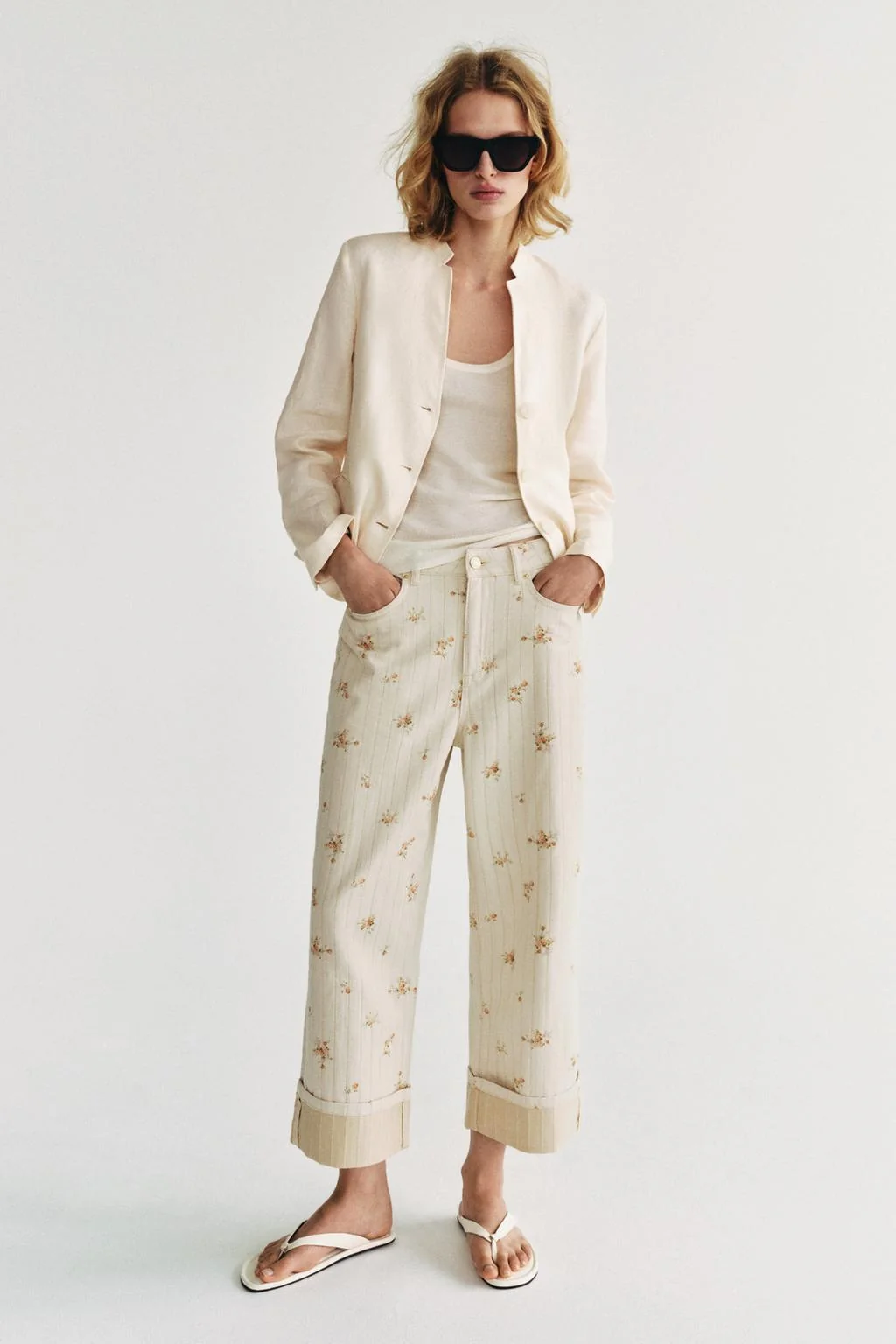 ZW COLLECTION MID-WAIST TAPERED FLORAL JEANS