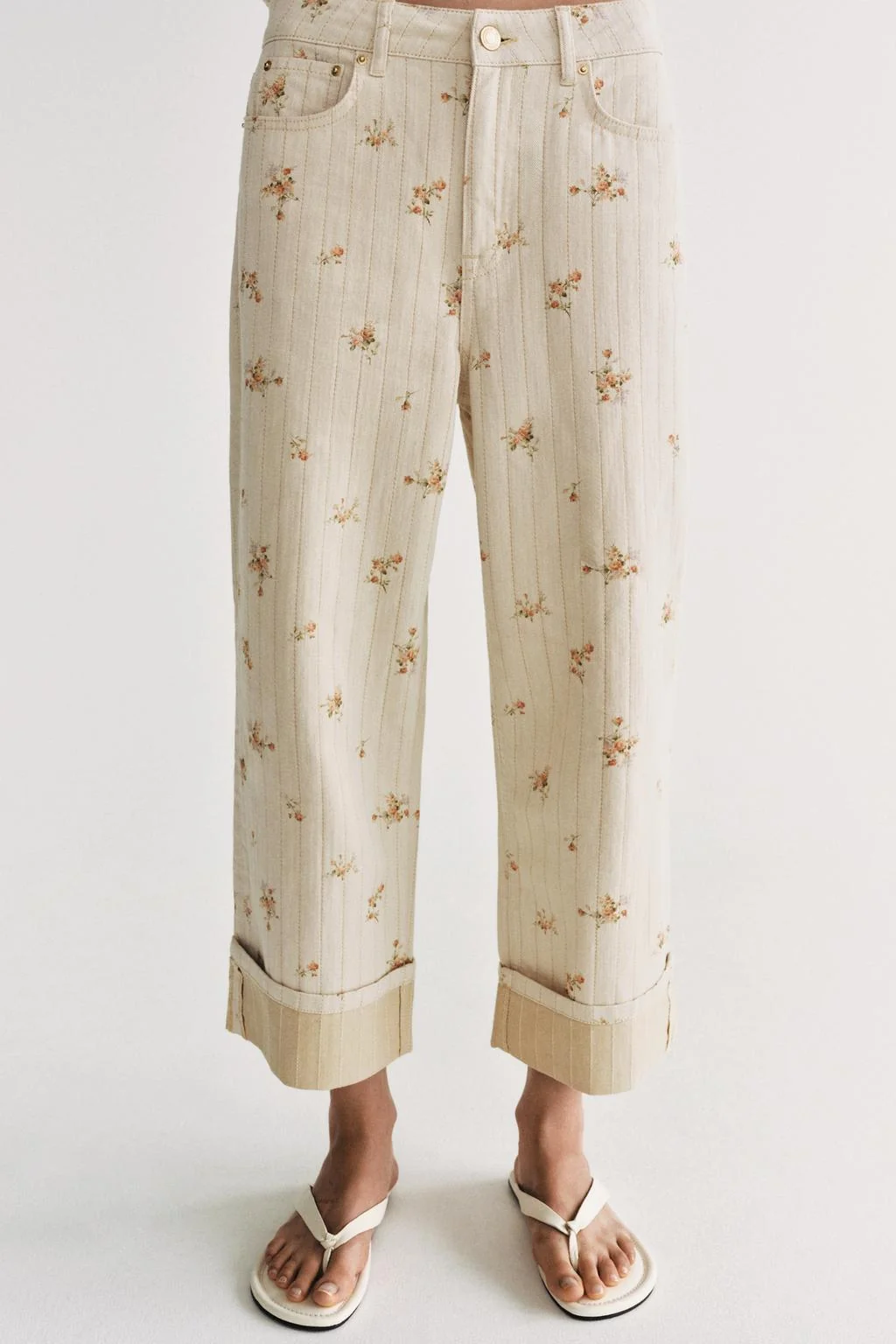 ZW COLLECTION MID-WAIST TAPERED FLORAL JEANS