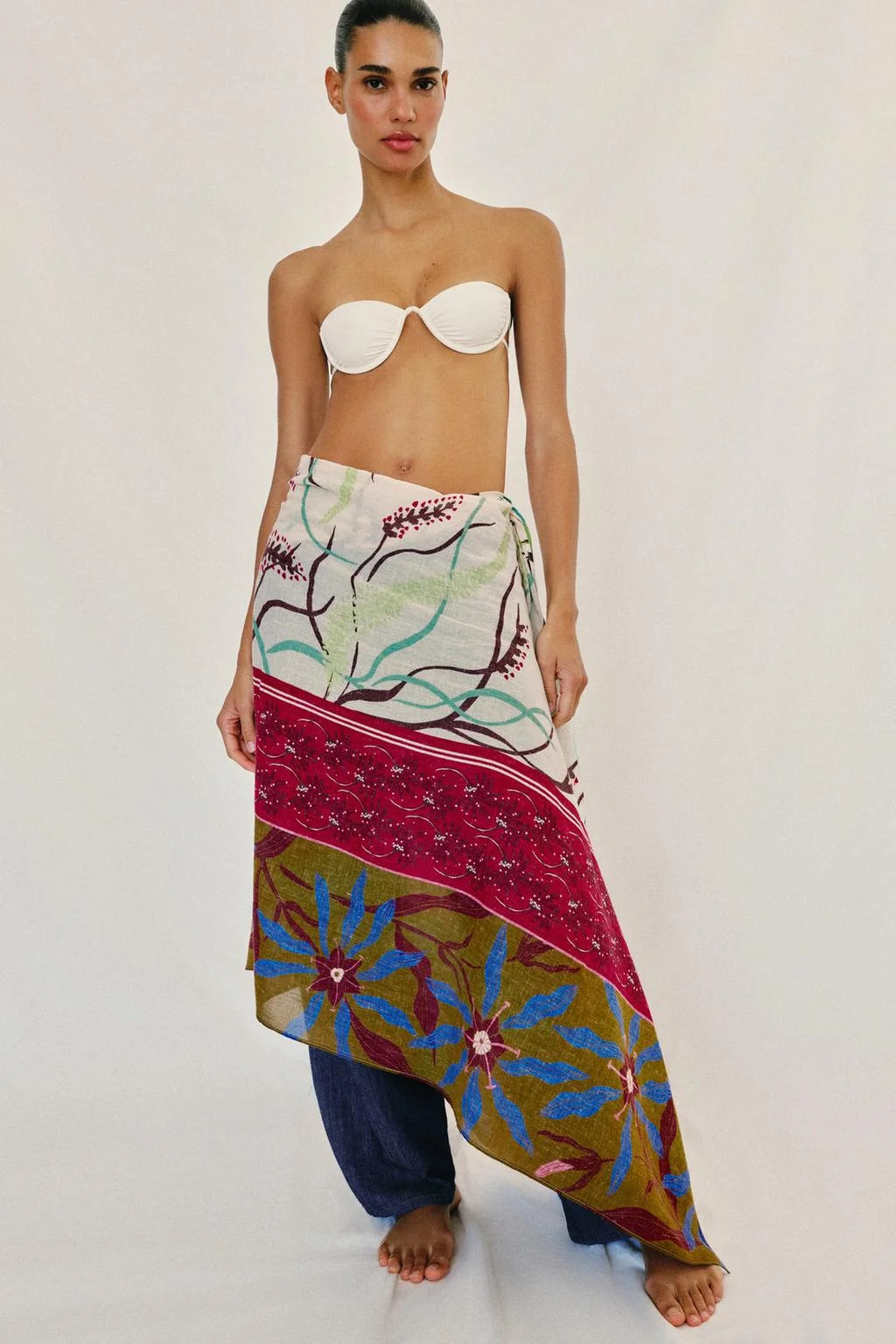 PRINTED LINEN BLEND SCARF