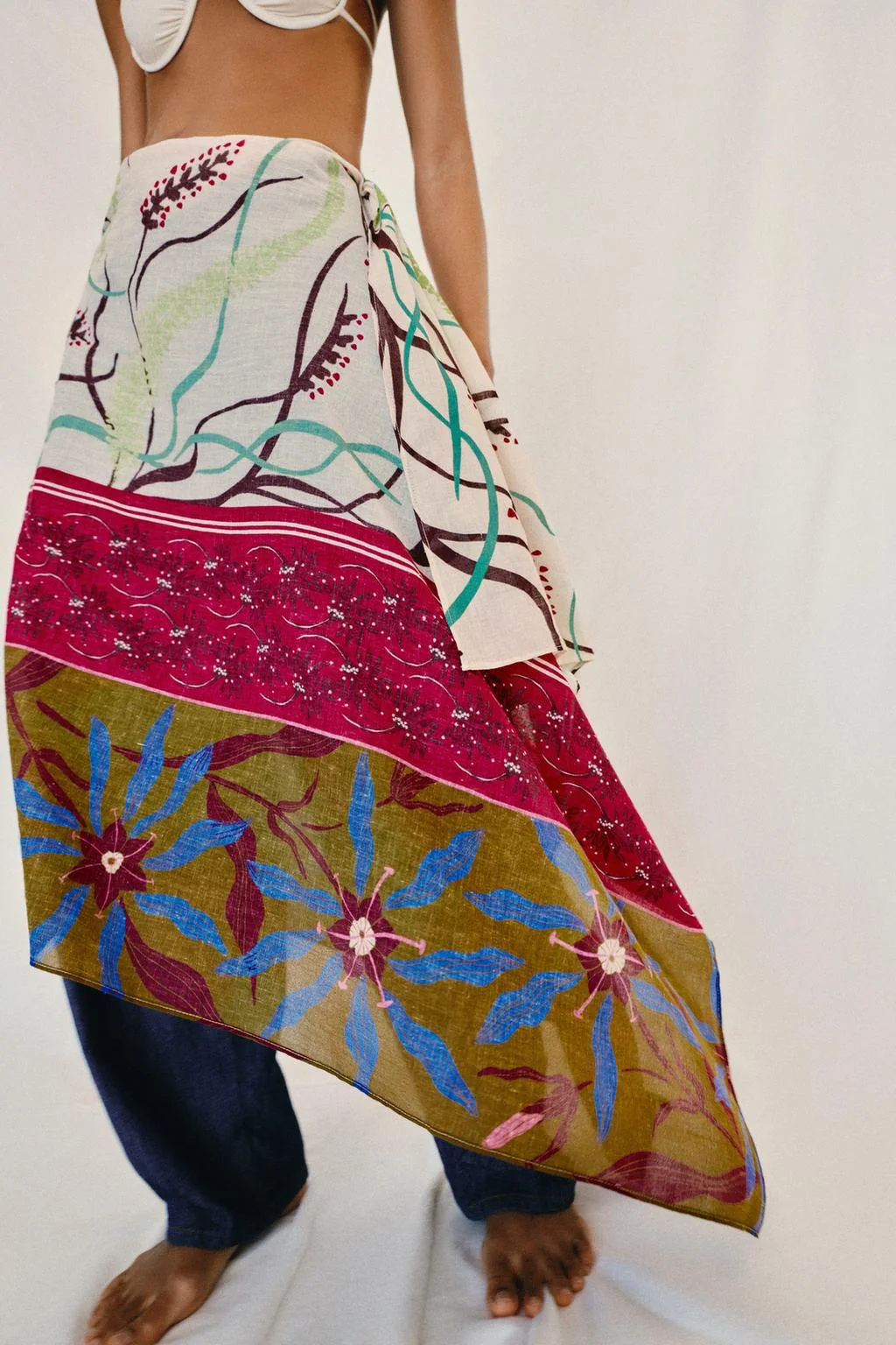 PRINTED LINEN BLEND SCARF