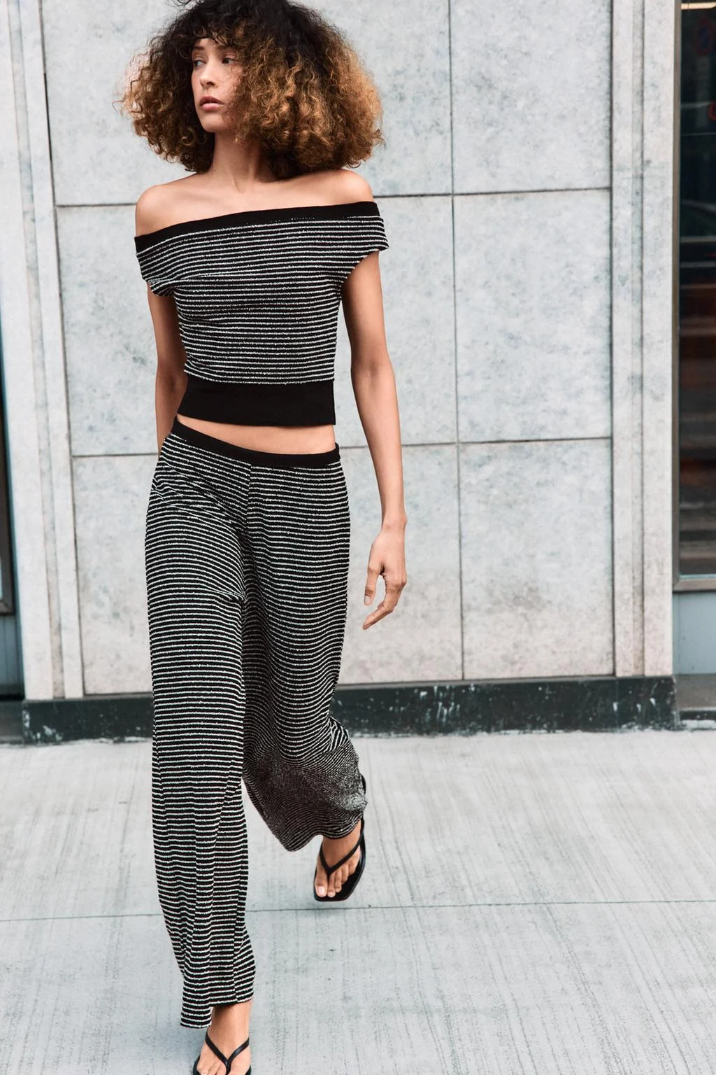 Полосатые брюки из букле