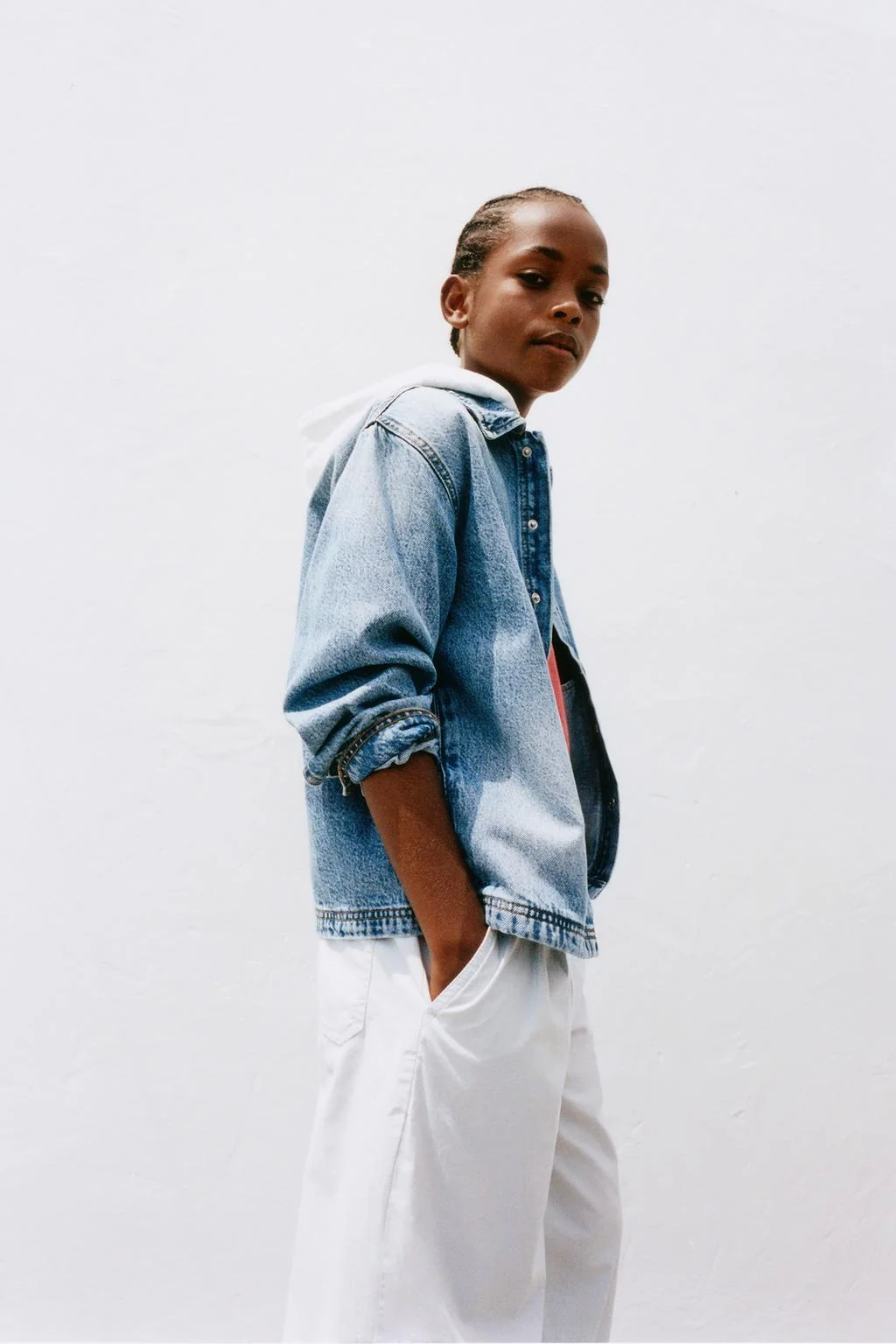 DENIM OVERSHIRT WITH DETACHABLE HOOD