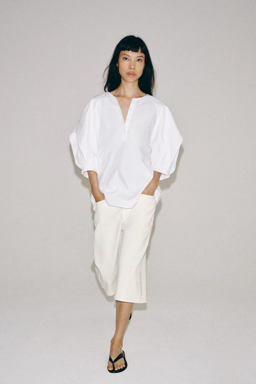 ZW COLLECTION PLEATED SLEEVE SHIRT