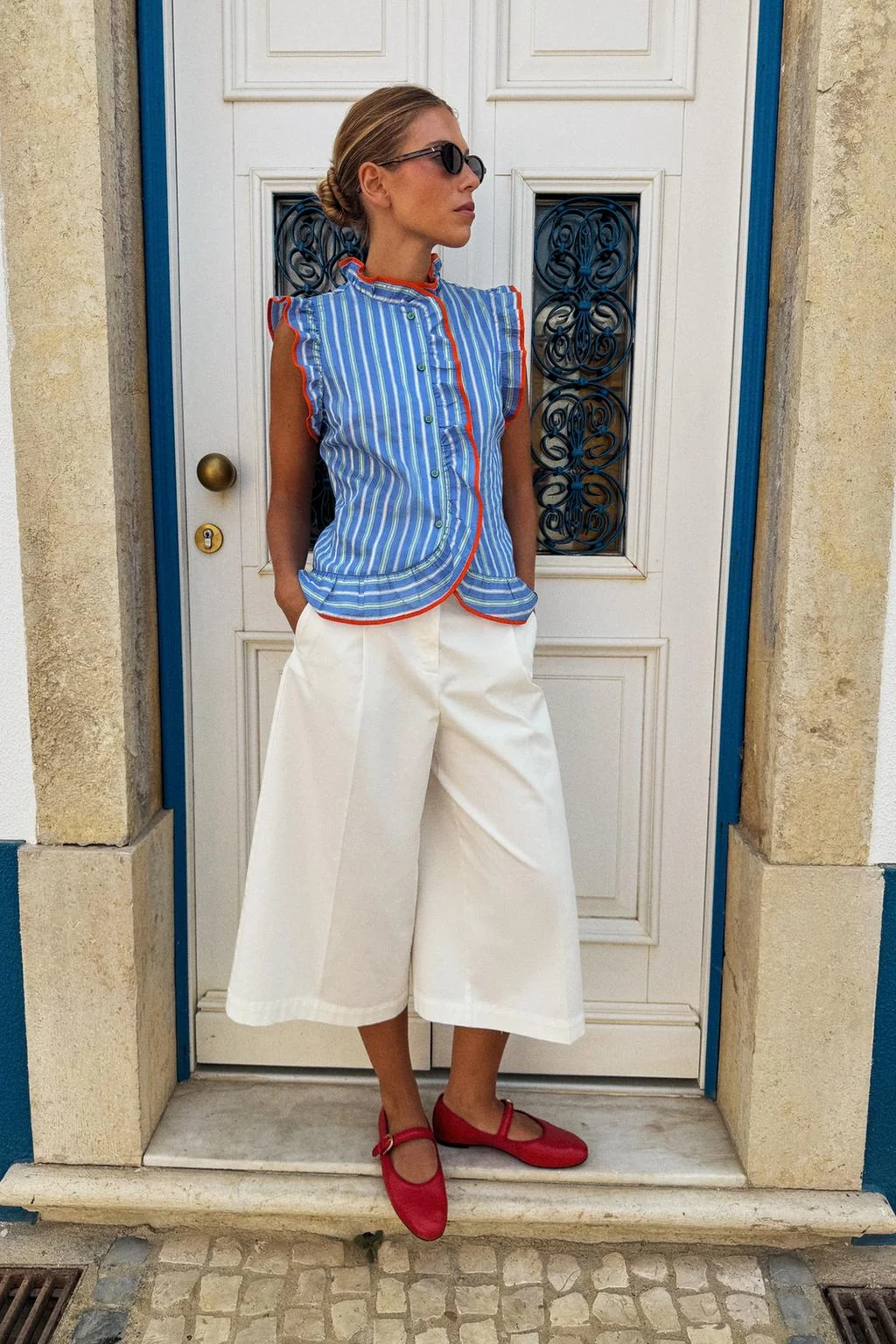 STRIPED RUFFLED SHIRT