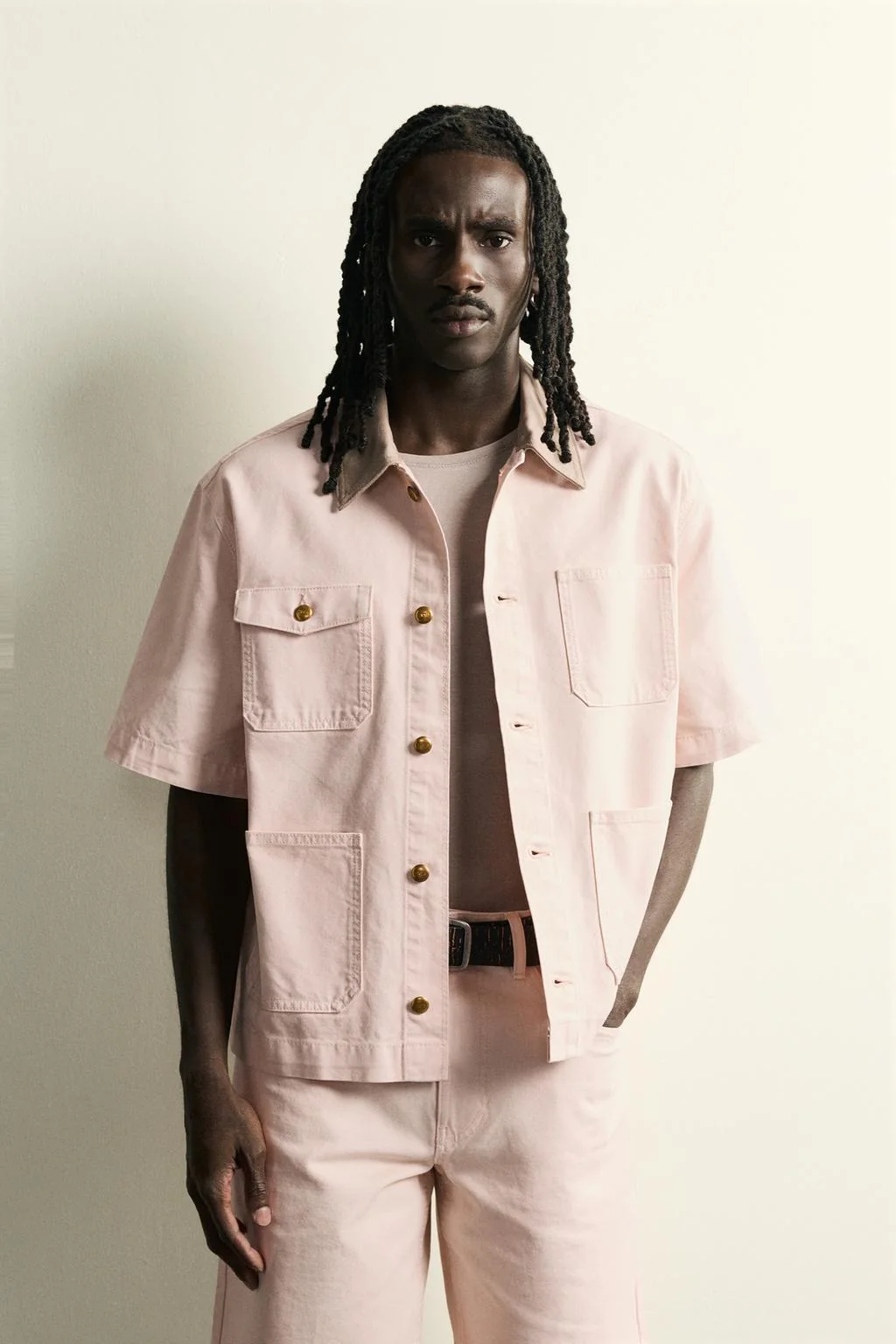 CONTRAST COLLAR SHORT SLEEVE OVERSHIRT