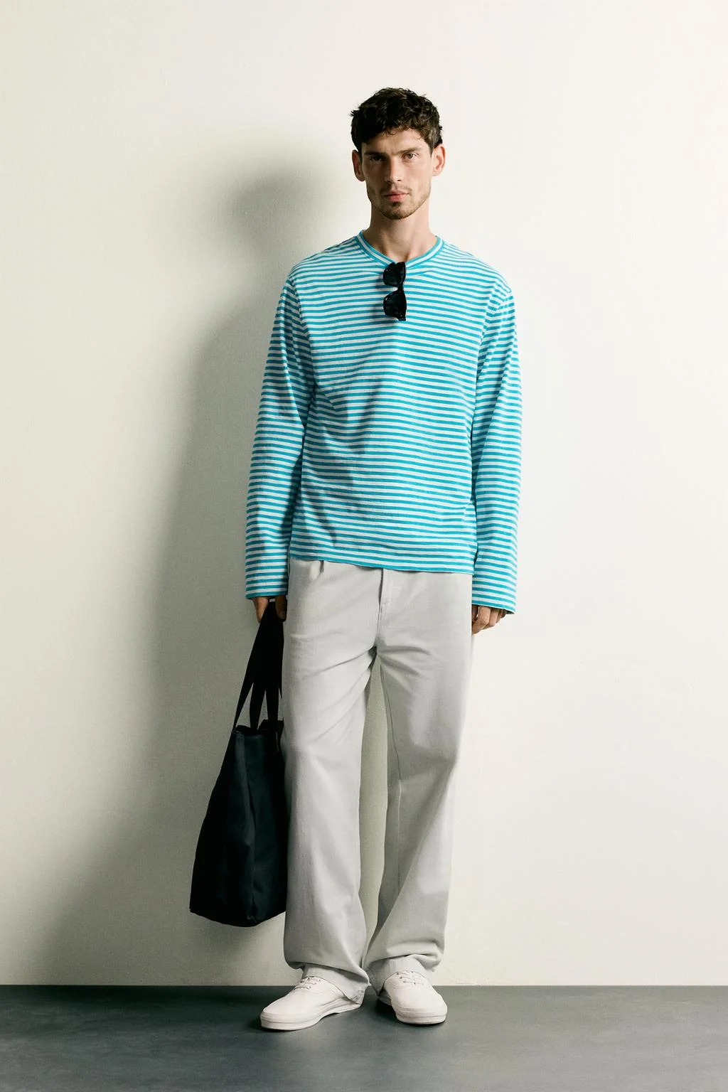REGULAR FIT SLUB KNIT JACQUARD STRIPE T-SHIRT