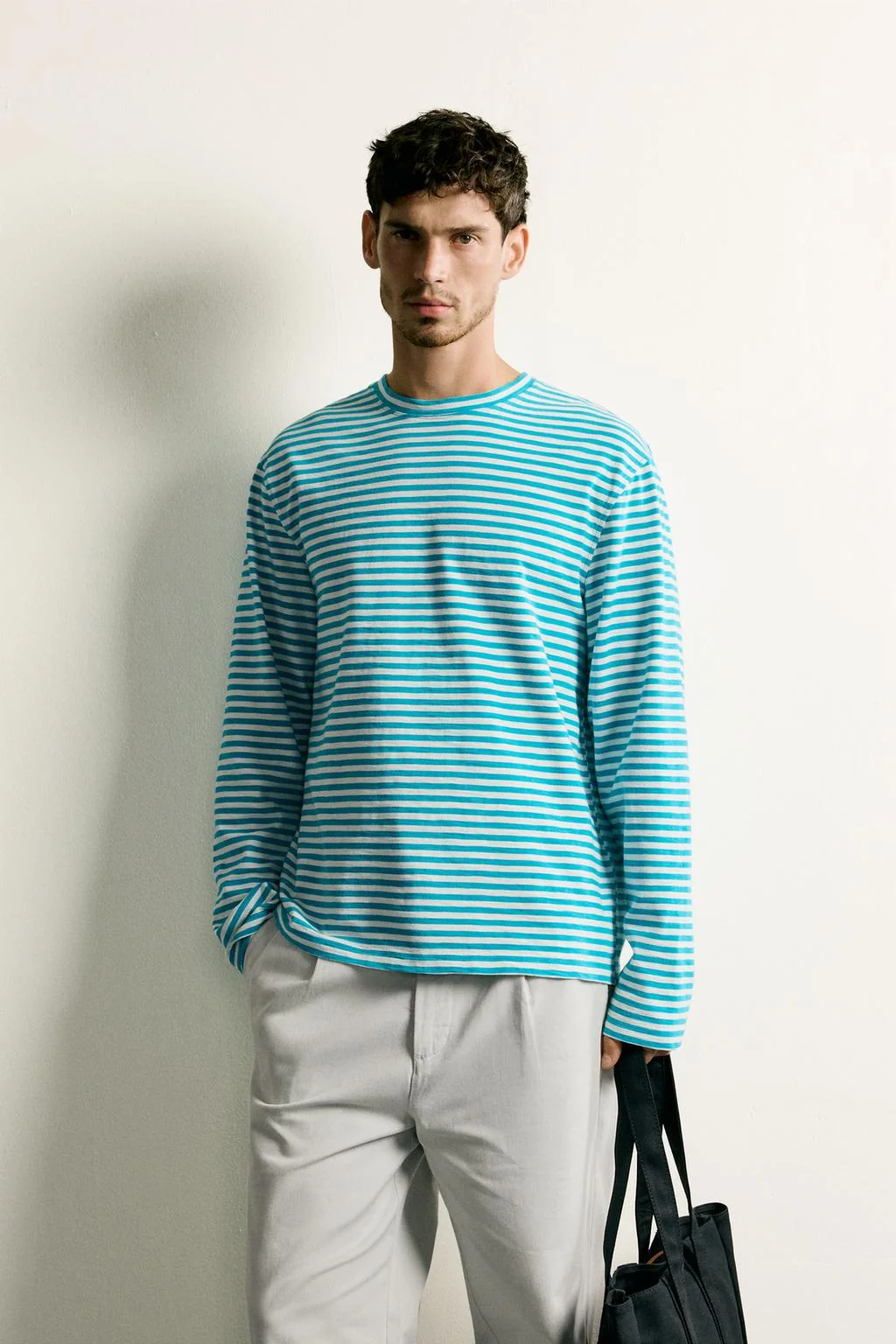 REGULAR FIT SLUB KNIT JACQUARD STRIPE T-SHIRT