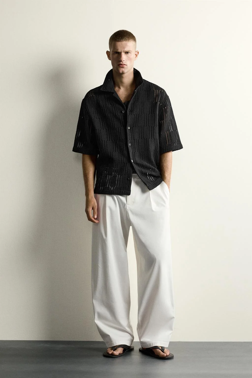 RELAXED FIT OPEN-KNIT SHIRT