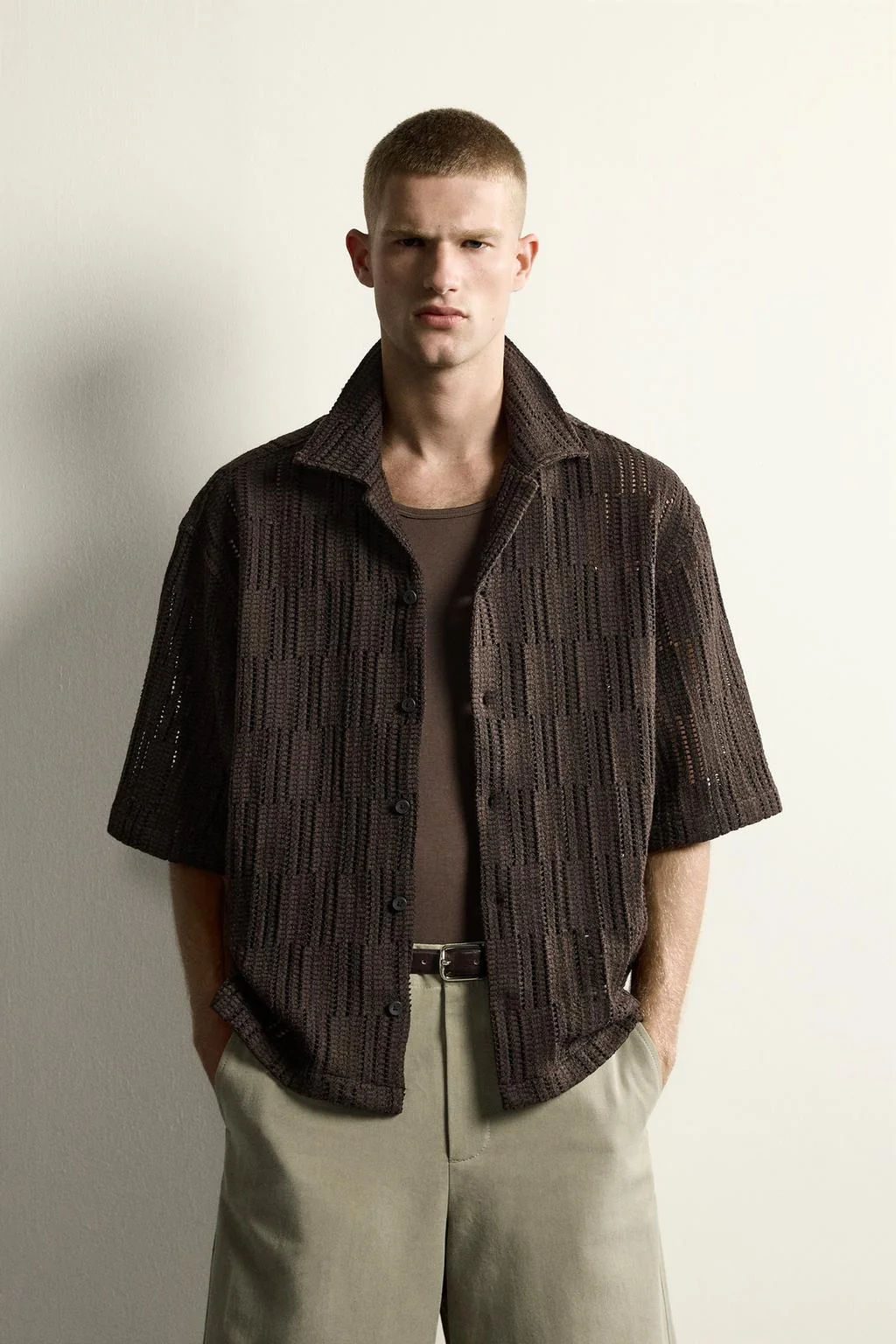 RELAXED FIT OPEN-KNIT SHIRT
