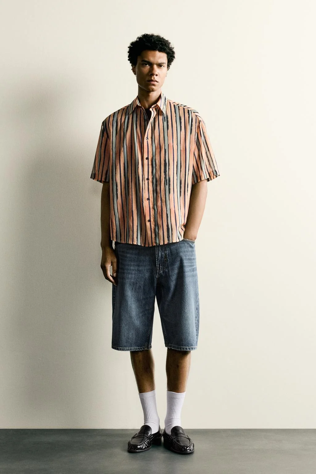 STRIPED COTTON-VISCOSE SHIRT