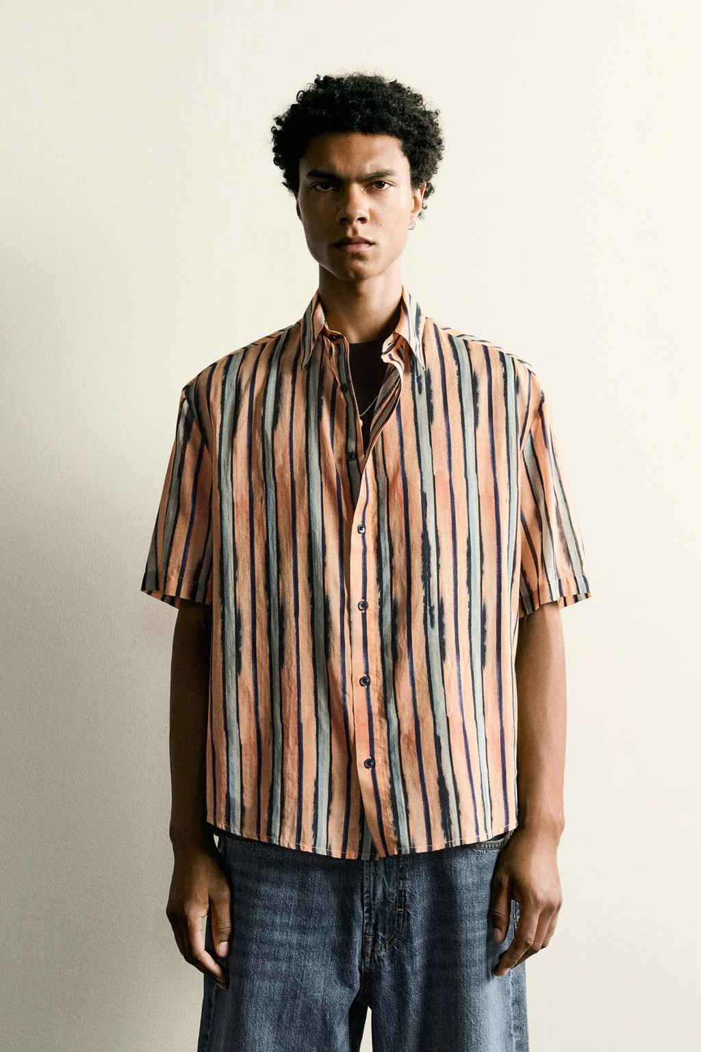 STRIPED COTTON-VISCOSE SHIRT