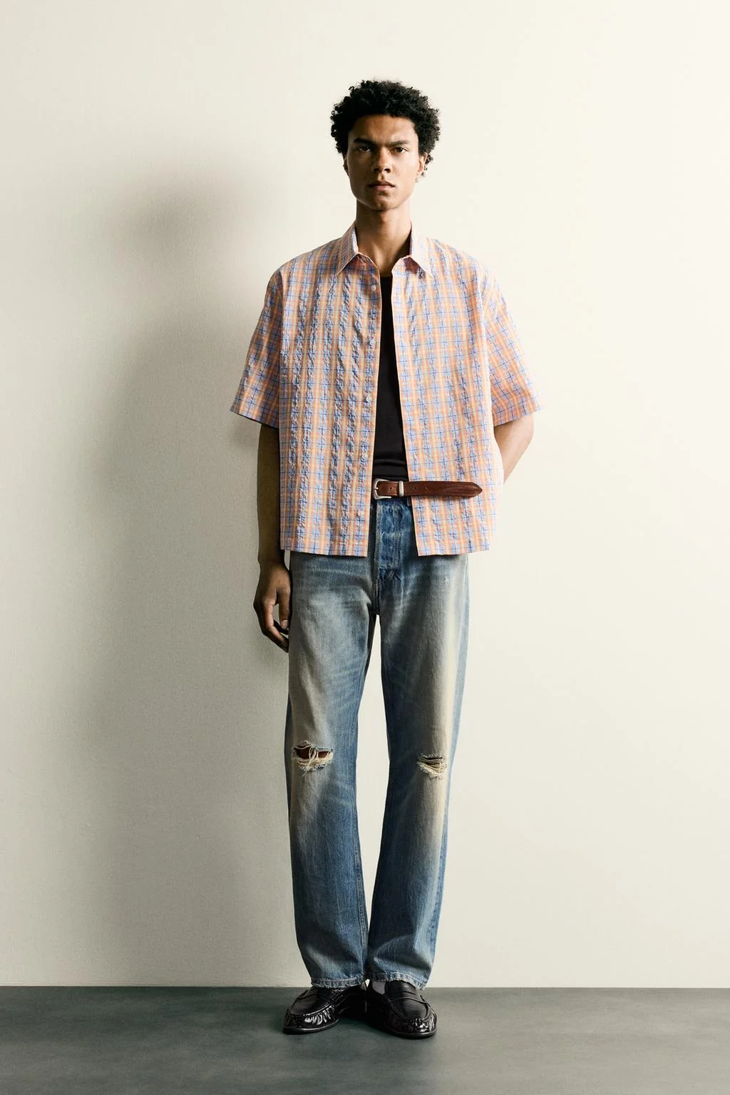 RELAXED FIT TEXTURED CHECK SHIRT