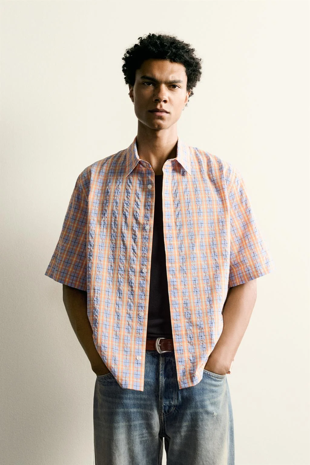 RELAXED FIT TEXTURED CHECK SHIRT