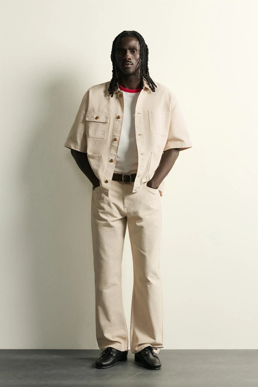 CONTRAST COLLAR SHORT SLEEVE OVERSHIRT