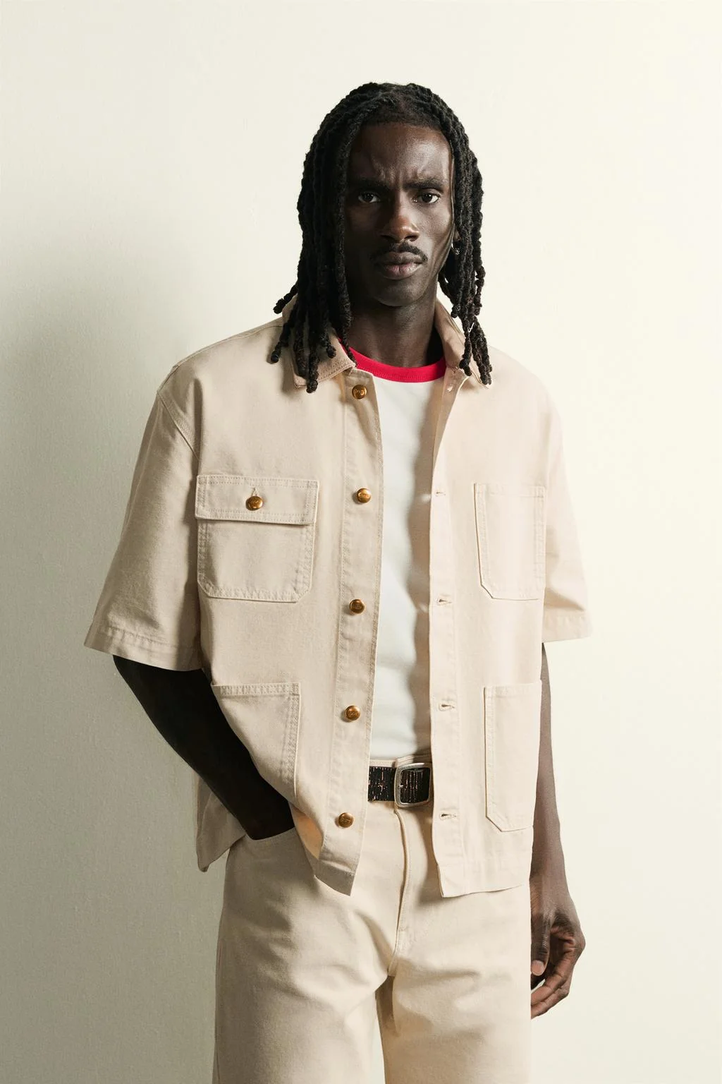CONTRAST COLLAR SHORT SLEEVE OVERSHIRT