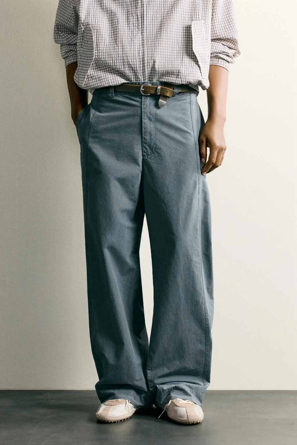 WASHED RELAXED FIT TROUSERS WITH TABS