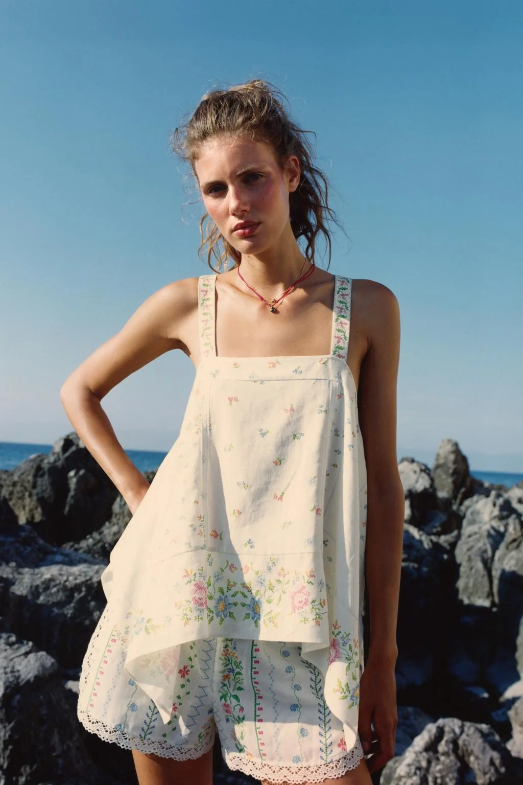 ASYMMETRIC PRINTED LINEN BLEND TOP