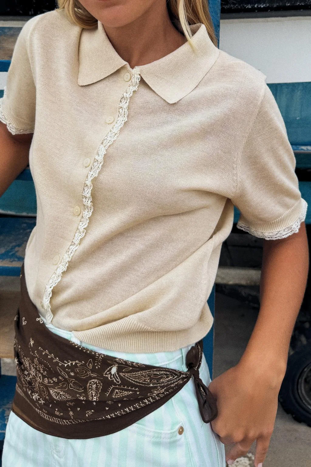 SHORT SLEEVE LACE TRIM CARDIGAN