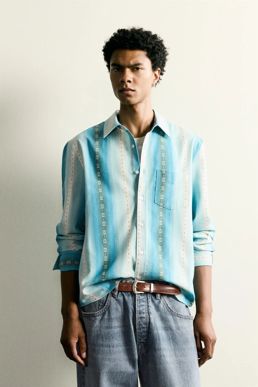 RELAXED FIT STRIPED JACQUARD SHIRT
