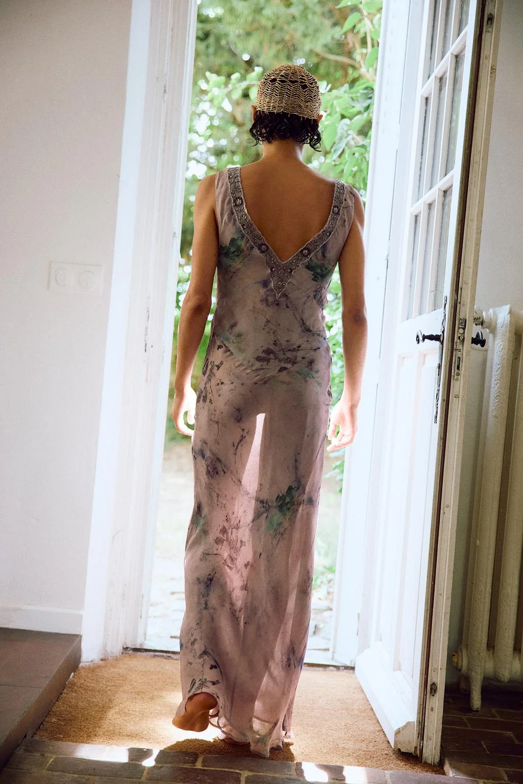 PRINTED EMBROIDERED LONG DRESS