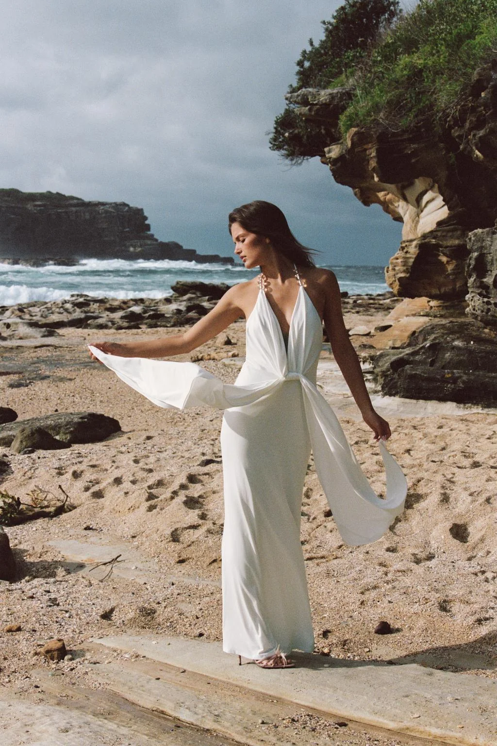 LONG HALTER DRESS WITH BEADS