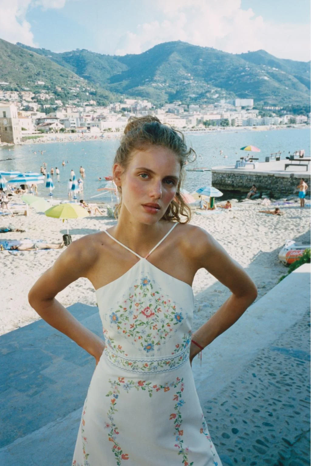 PRINTED LINEN BLEND MIDI DRESS