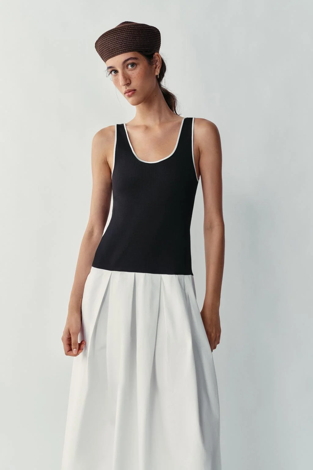 CONTRAST POPLIN MIDI DRESS