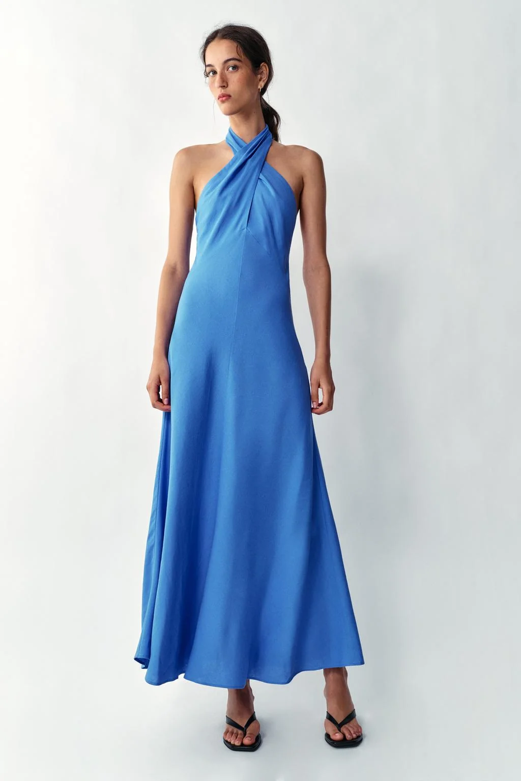 LINEN BLEND HALTER MIDI DRESS
